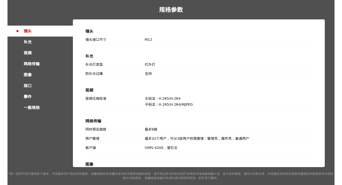 DS-2CD2326(F)(D)WDV3-I(S) 规格参数截图