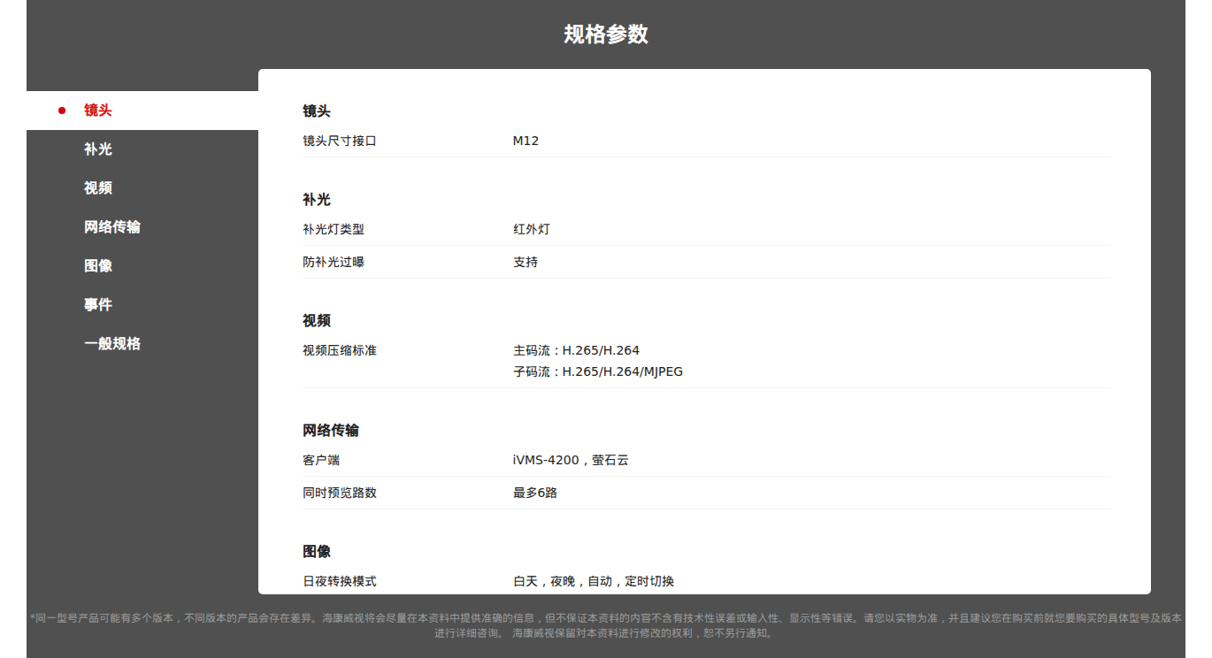 DS-2CD2346(F)(D)WDV3-I(S) 规格参数截图